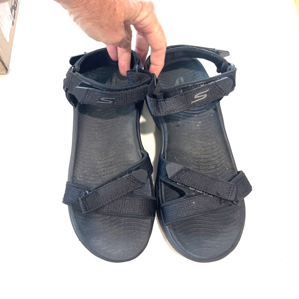 Skechers Women Sz 7 Slingback Sandal Black Watershoe Travel Adjustable FLAW